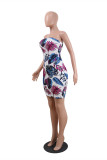 Multicolor Fashion Sexy Print Backless Strapless Dress