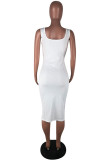 Weiße Mode Sexy Solide Asymmetrische Slip Asymmetrische Kleider