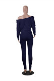 Royal Blue Fashion Casual Solid Strap Design Regular Jumpsuits mit schrägem Kragen