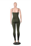 Army Green Fashion Sexy Solid Ripped Hollowed Out Backless Spaghetti Strap Skinny Jumpsuits