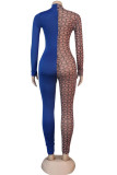 Blue Sexy Solid Patchwork O Neck Skinny Jumpsuits