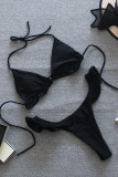 Black Sexy Solid Bandage Swimwears