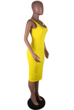 Yellow Fashion Sexy Solid Asymmetrical Slip Asymmetrical Dresses