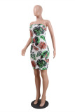 Multicolor Fashion Sexy Print Backless Strapless Dress