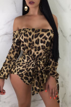 Estampado de leopardo Estampado casual sexy Sin espalda Fuera del hombro Mameluco regular