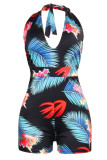 Blauwe mode sexy print backless halter normale romper