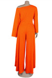 Orange Fashion Casual Solid Patchwork Slit Oblique Collar Long Sleeve Two Pieces