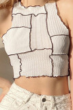 White Sexy Solid Patchwork O Neck Mid Waist Tops