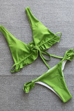 Green Sexy Print Solid Flounce Swimwears