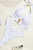 White Sexy Pierced Solid Color Swimwears