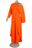 Oranje mode casual effen patchwork split schuine kraag lange mouw twee stukken