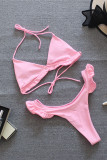 Pink Sexy Solid Bandage Swimwears