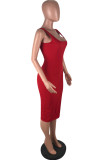 Röd Mode Sexig Solid Asymmetrisk Slip Asymmetrisk Klänningar