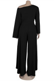 Black Fashion Casual Solid Patchwork Slit Oblique Collar Long Sleeve Two Pieces
