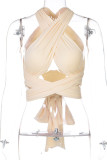 Witte sexy effen bandage backless mid waist tops