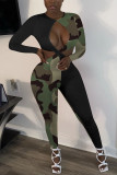 Black Sexy Casual Print Camouflage Print Patchwork Backless O Neck Regular Jumpsuits