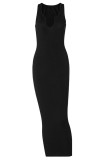 Черные сексуальные однотонные прямые платья с U-образным вырезом