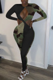 Black Sexy Casual Print Camouflage Print Patchwork Backless O Neck Regular Jumpsuits