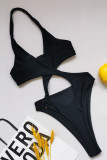 Black Sexy Solid Backless Swimwears