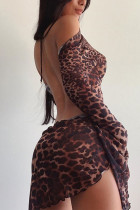 Leopard Print Street Print Leopard Backless Halter Pencil Skirt Dresses