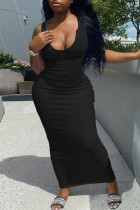 Black Sexy Solid Solid Color U Neck Straight Dresses