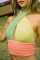 Colour Sexy Patchwork Hollowed Out Backless  Contrast Halter Tops