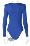 Blue Sexy Solid V Neck Regular Bodysuits