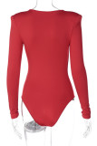 Red Sexy Solid V Neck Regular Bodysuits