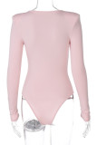 Pink Sexy Solid V Neck Regular Bodysuits