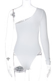 White Sexy Solid Hollowed Out One Shoulder Skinny Bodysuits