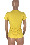 Yellow O Neck Short Sleeve Print