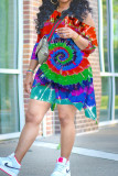 Gul Sexig Patchwork Tie-dye One Shoulder Plus Size Two Pieces Sets