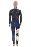 ブルーアダルトカジュアルファッションレタープリントスリムフィットパッチワークキャラクターツーピーススーツペンシルロング