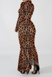 Estampado de leopardo Estampado sexy Patchwork Medio cuello alto Vestido irregular Vestidos