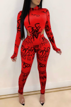 Röd vuxen sexig mode tvådelad kostymer Print penna långärmad