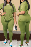 Green Sexy Solid Split Joint O Neck Plus Size