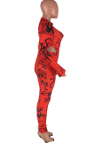 Trajes de dos piezas de moda sexy para adultos rojos con estampado de lápiz y manga larga