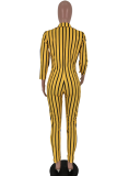 Yellow Sexy Striped zipper Long Sleeve V Neck 