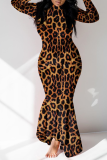 Леопардовый принт Сексуальный принт в стиле пэчворк Половина водолазки Необычные платья Платья