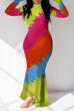 Flerfärgad sexigt tryck lapptäcke Half A Turtleneck Oregelbunden klänning Klänningar