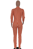Orange Sexy Striped zipper Long Sleeve V Neck 