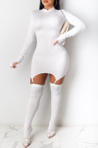 Blanco Sexy Sólido Ahuecado Hacia Fuera Medio Cuello Alto Lápiz Falda Vestidos
