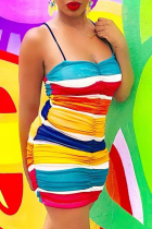 Многоцветные сексуальные полосатые лоскутные платья на бретельках трапециевидной формы
