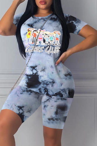 As Show Sexy Fashion Print Straight Short Sleeve Patchwork Two Piece Suits