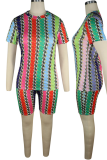 Costumes deux pièces patchwork à manches courtes multicolores à imprimé mode sexy