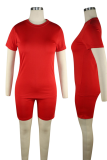 Красный сексуальный однотонный костюм из двух частей в стиле пэчворк плюс размер из двух частей