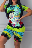 As Show Sexy Fashion Print Straight Short Sleeve Patchwork Costumes Deux Pièces