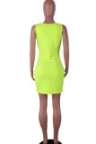 Fluorescent green Sexy Fashion Spaghetti Strap Sleeveless Slip Hip skirt Mini Fluorescent Print Solid Casua