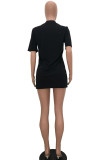 Black Street Fashion adulte Cap Sleeve Short Sleeves O neck Step Skirt Mini Print Character washi