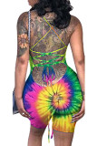 purple Sexy Fashion Tie-dyed Coloured drawing bandage Sleeveless Wrapped Rompers